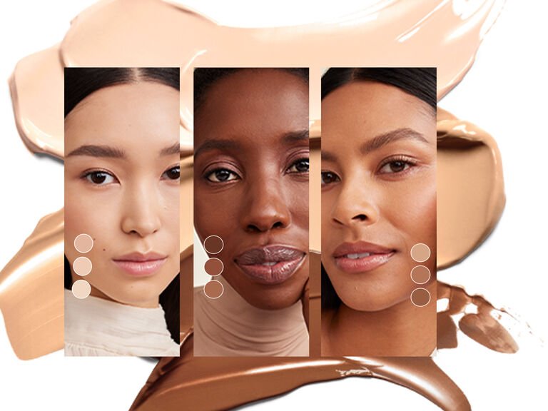 3 Frauen mit unterschiedlichen Hautt&ouml;nen probieren das Foundation Matching Tool aus.