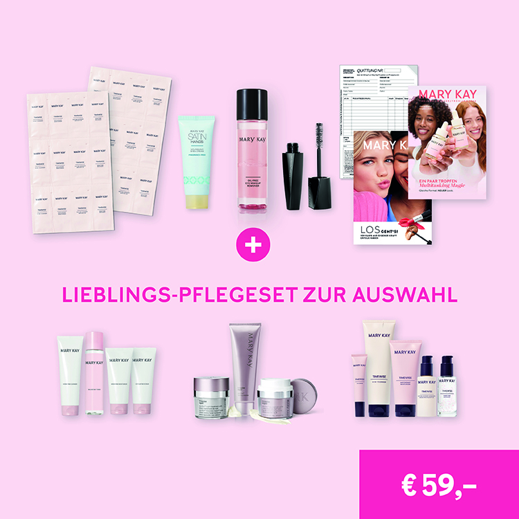 Die Inhalte aus dem Top Startpaket, mit dem du dein eigenes Mary Kay Beauty Business beginnen kannst: Produkte, Tester, Brosch&uuml;ren & Co